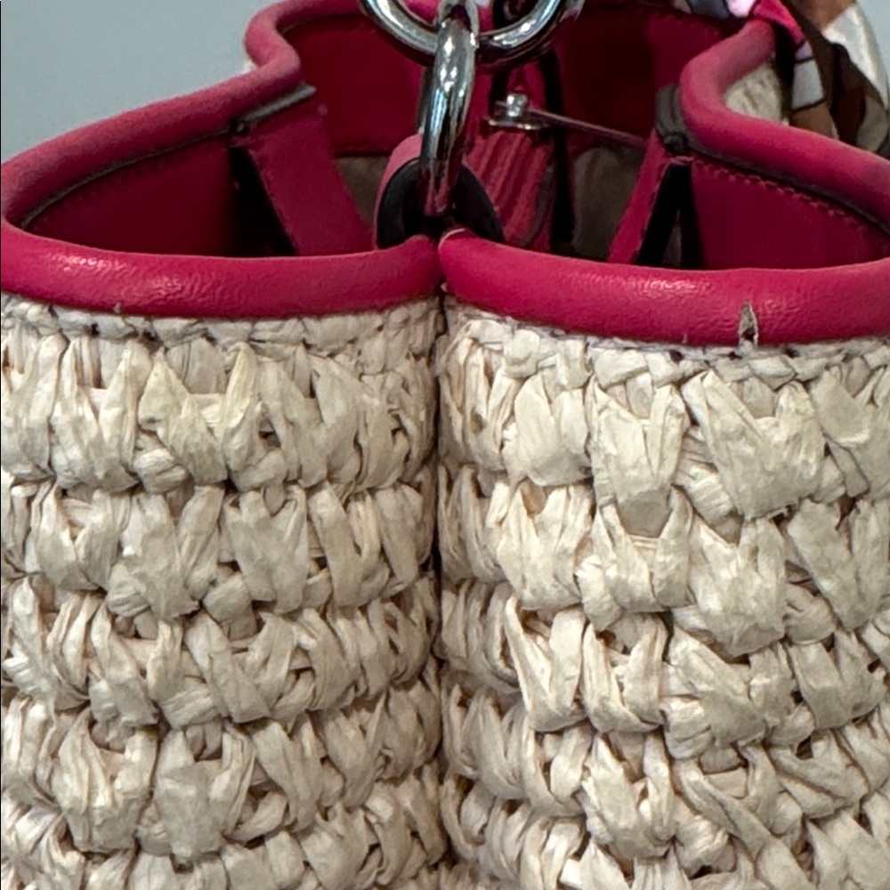 Michael Kors Pratt Pink Ombré Straw Bucket Bag - Picture 14 of 17